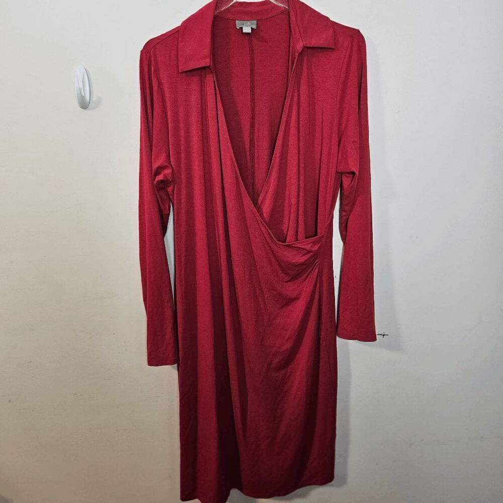 J. Jill Wearever Collection Faux Wrap Long Sleeve Stretch V-Neck Midi Dress Wome